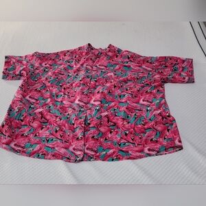 Mens cotton shirt. No label. Beautiful color with flamingos Short sleeved